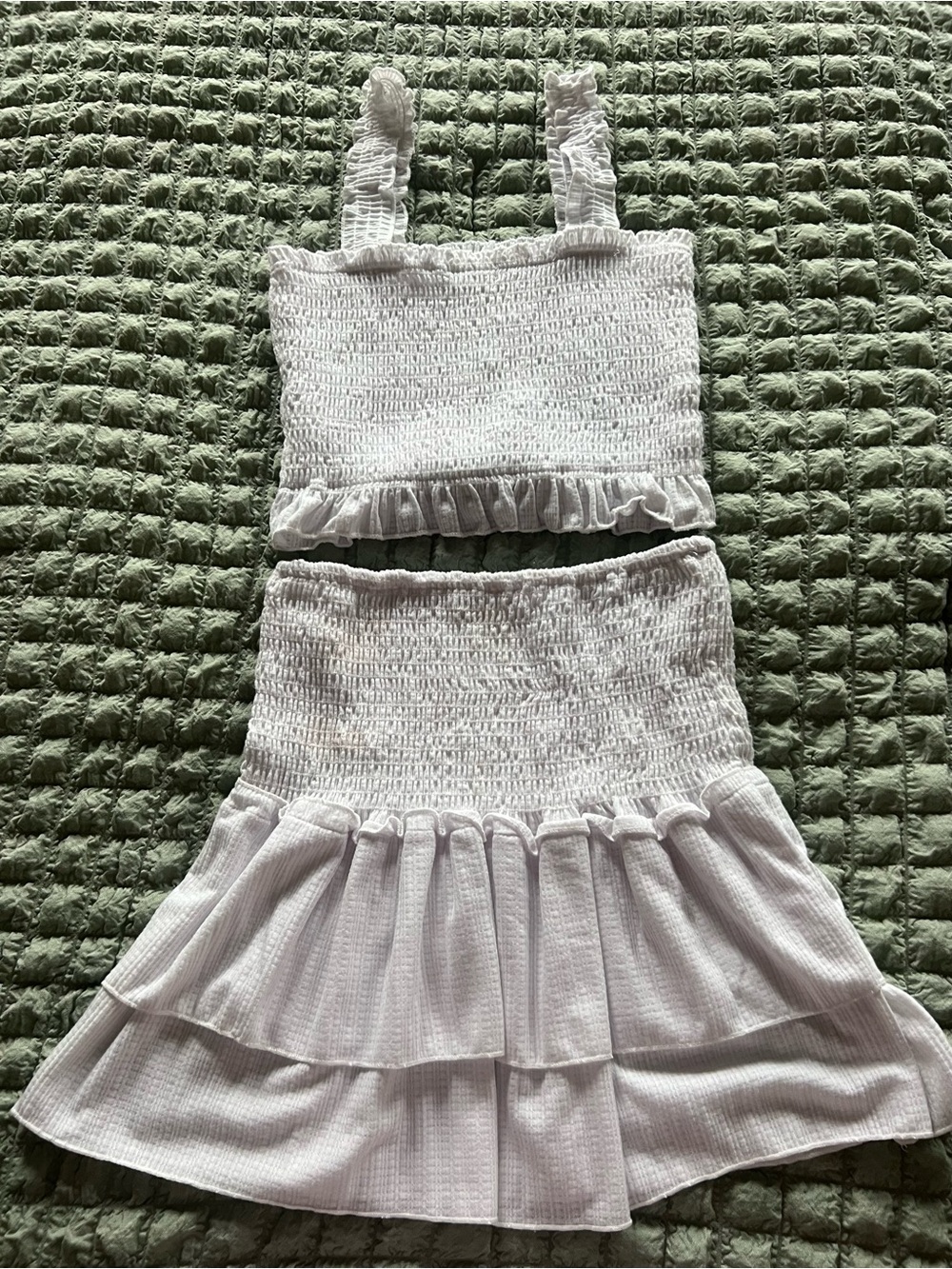 Smocked Two-Piece White Crop Top & Skirt Set